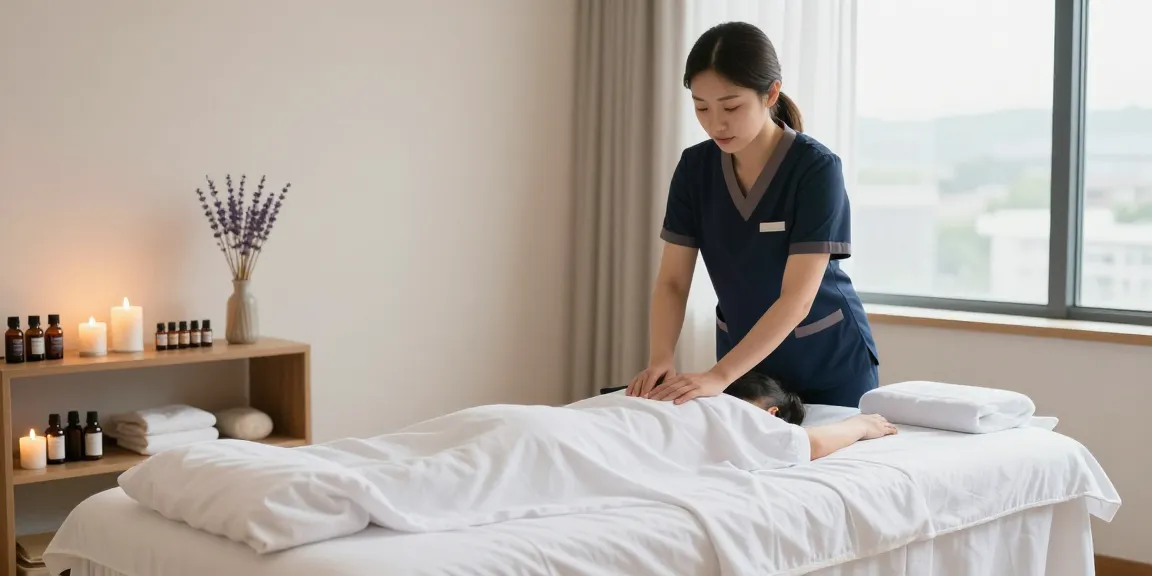 Serene massage therapy room showcasing 수원출장마사지 setup with calming atmosphere and essential oils.
