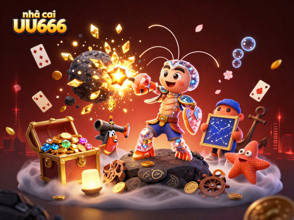 Experience thrilling games at nhà cái UU666 with vibrant illustrations of treasure and excitement.