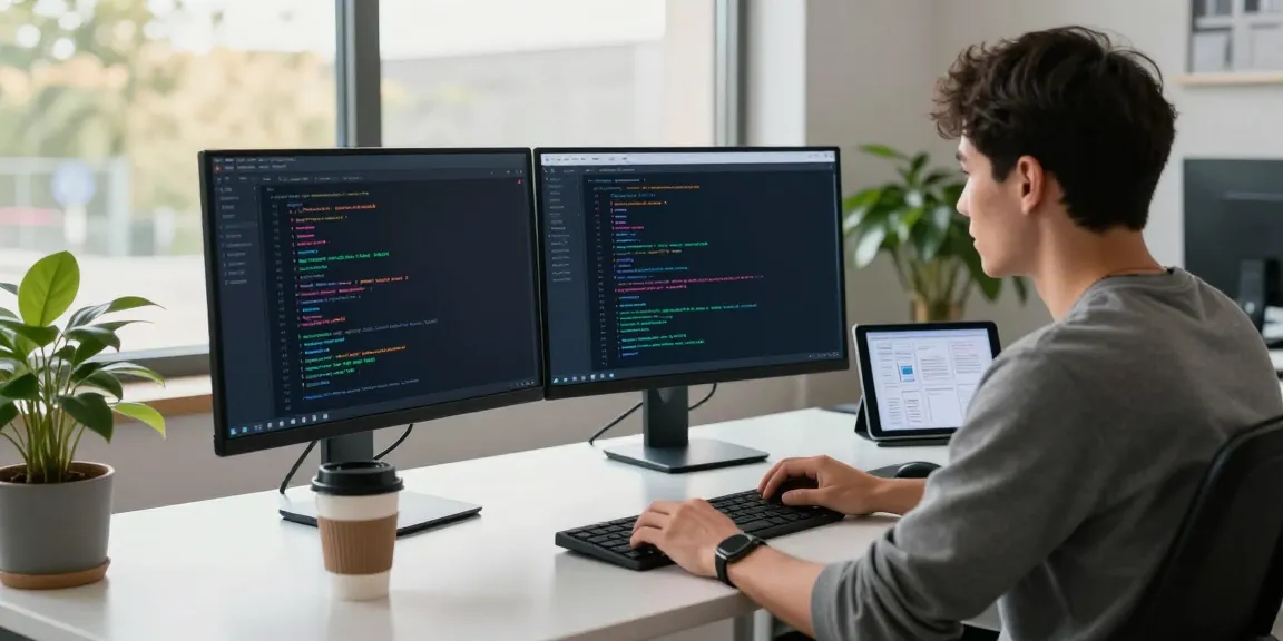 Instant indexing showcased in a modern tech workspace with developer at dual monitors.