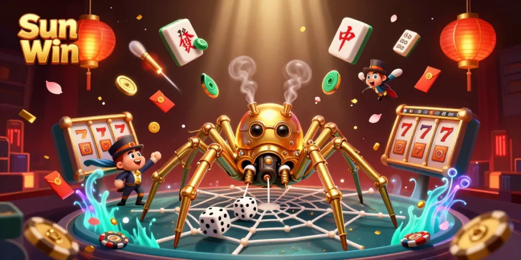 Catch the excitement of Sun Win with the golden spider and immersive casino elements sparking joy in online gaming.