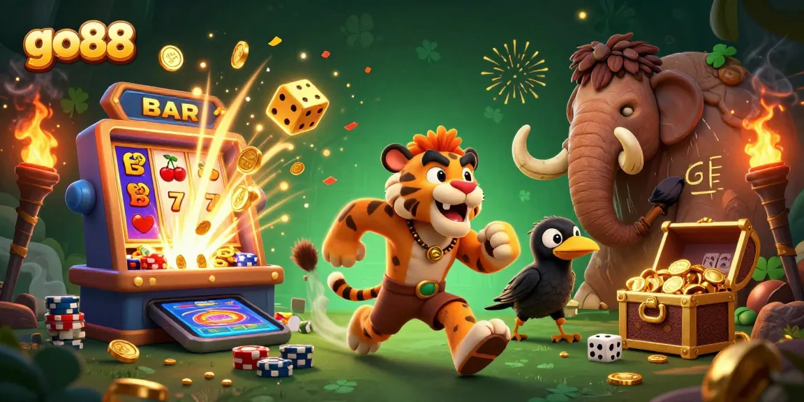 Experience thrilling gameplay at go88 with a lively 3D casino scene featuring slots, dice, and excitement.